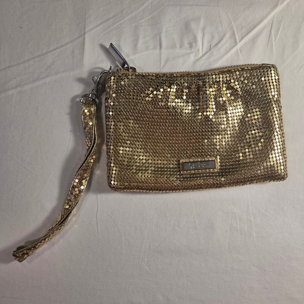 Jessica Simpson‎ Gold Metal Mesh Wristlet Clutch, 6.5"x4", 90s Style